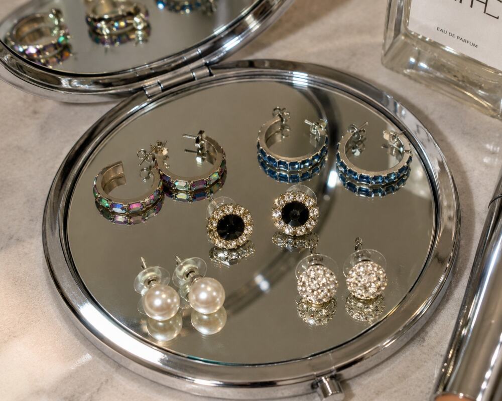 5-Pair Mixed Rhinestone Pearl Hoop Stud Earrings Jewelry Lot